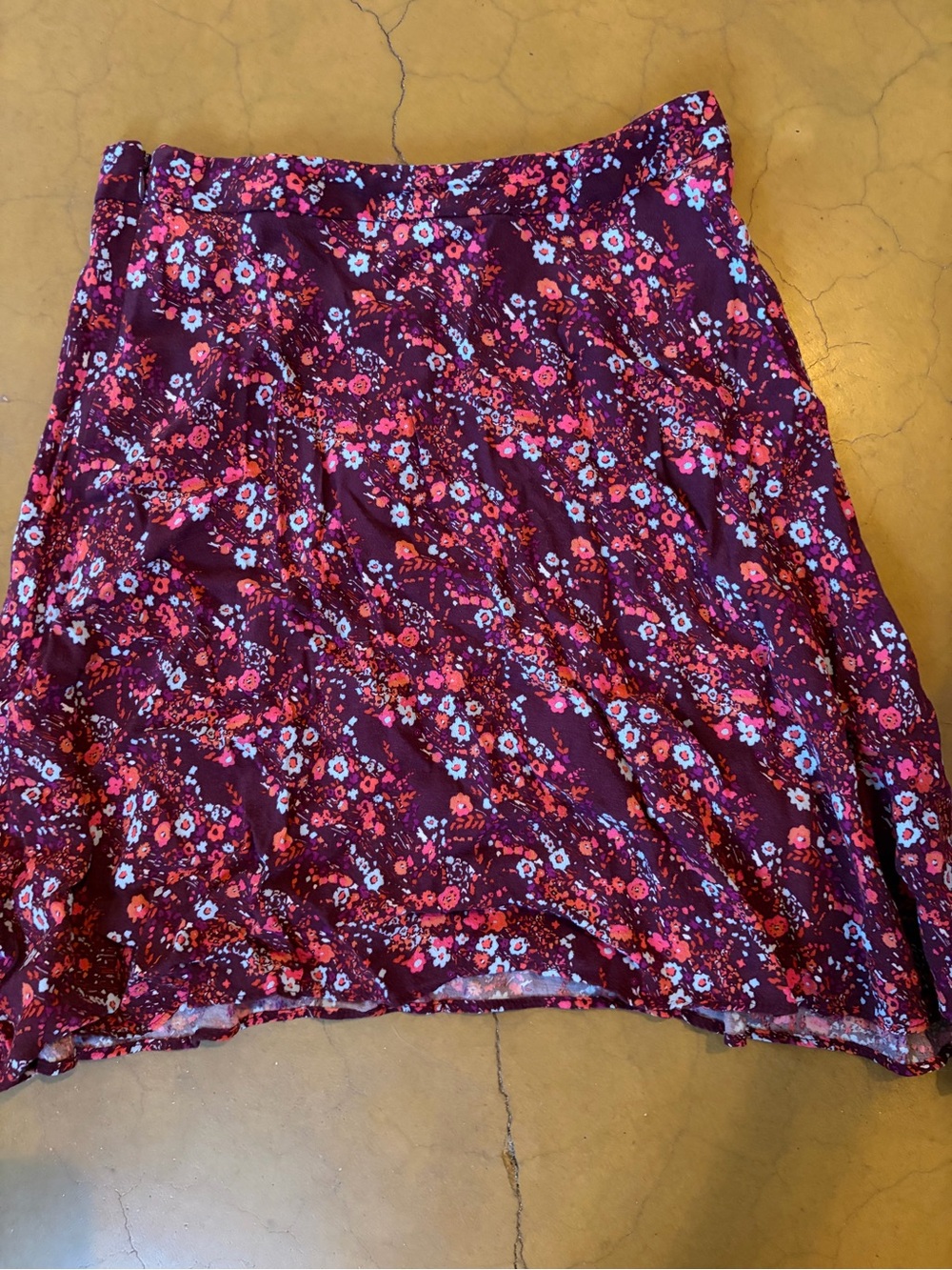 GAP Burgundy Floral A-Line Skirt with Pink and Light Blue Flowers